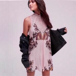 Free People Marsha blush pink lace sleeveless mini slip trapeze dress